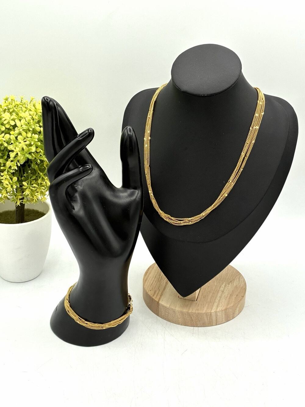 Evoke Gold Tone 5 Multi Strand Chain Necklace Bracelet Set Signed Vintage